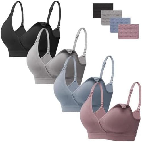Angelhood 4 Pack Nursing Bras for Breastfeeding Women Maternity Bras Seamless Sleep Bra Wireless Bralette