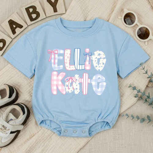 Personalized Preppy Floral Girl Bubble Romper, Summer Baby Bodysuit, Custom Name Bow Romper for Girls, Cute Baby Clothes, Baby Shower Gift