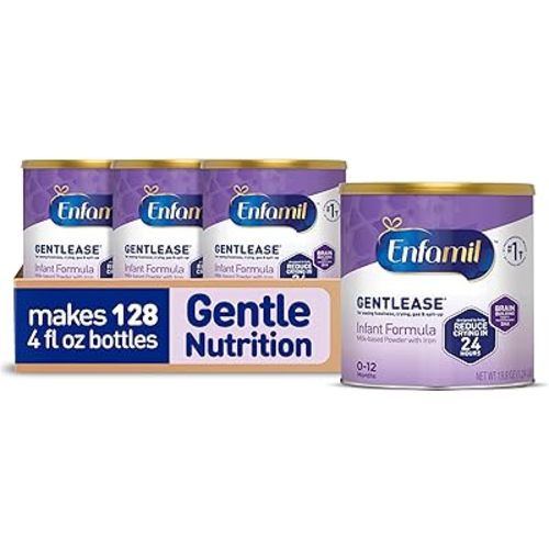 Enfamil Gentlease Baby Formula, Clinically Proven to Reduce Fussiness, Crying, Gas & Spit-up in 24 hours, Brain-Building Omega-3 DHA & Choline, Infant Formula Powder, Baby Milk, 19.9 Oz Can, 4 Count