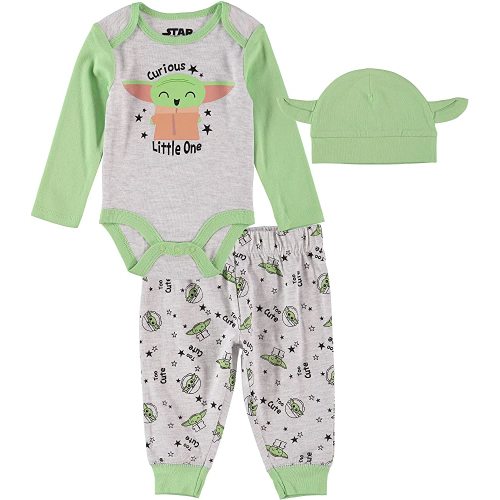 Star Wars Baby Boy 3 Piece Baby Yoda Set Includes Long sleeve Bodysuit, Pants and a Hat