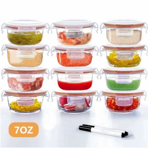 WhiteRhino 12 Pack 7oz Glass Baby Food Containers with Lids ,Small Storage Box for Toddlers ,Glass Jars