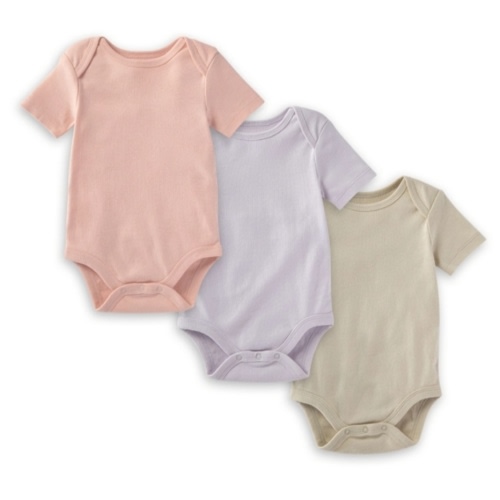 Organic Solid Short Sleeve Bodysuits - Set of 3 - Pink Sand