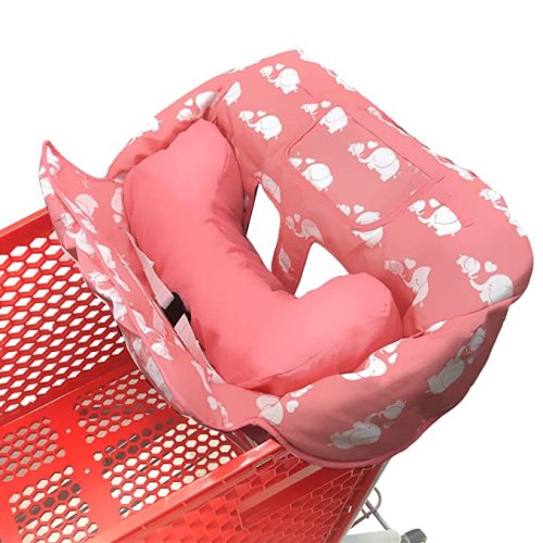 Soft Pillow Attached 2-in-1 Shopping Cart and High Chair Cover for Baby~Padded~Fold'n Roll Style~Portable with Free Carry Bag (Pink)
