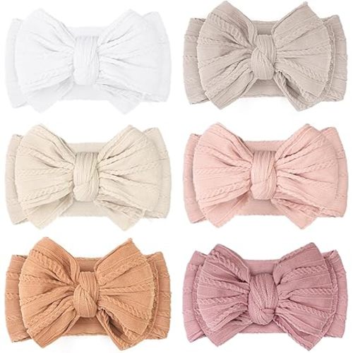 6 Pcs Baby Bows Headbands Nylon Hairbands Baby Girl Bows Hair Accessories for Newborn Infant Toddler Essentials (Light Pink Series)