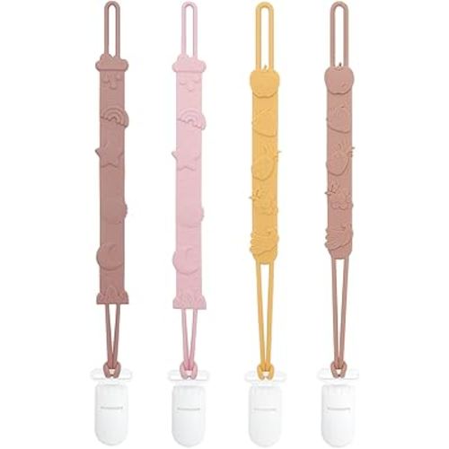 Kawigo Silicone Pacifier Clip High Chair Toys Straps Stroller Toddler Bottle Straps Car Seat Toys Baby Travel Essential Baby Toy Clips 4 Packs 4PC10