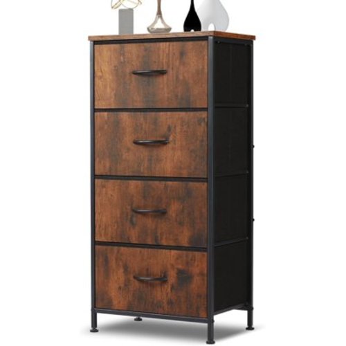 4 Drawer Dresser, Tall Chest Of Drawers Nightstand Storage Tower Storage Dresser Fabric Dresser With Wood Top for Living Room, Bedroom, Hallway, , Rust