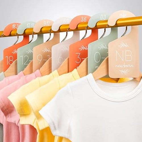Baby Closet Dividers for Clothes Organizer - Set of 7 Adorable Acrylic Double-Sided Baby Clothes Size Hanger Organizer from Newborn to 24 Months for Nursery Beautiful Decor