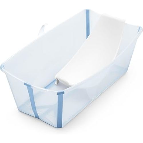 Stokke Flexi Bath Bundle, Ocean Blue - Foldable Baby Bathtub + Newborn Support - Durable & Easy to Store - Convenient to Use at Home or Traveling - Best for Newborns & Babies Up to 48 Months