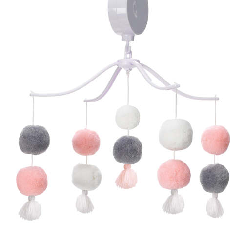 Blossom Pink/Gray Pom Pom Musical Baby Crib Mobile Soother Toy – Lambs & Ivy
