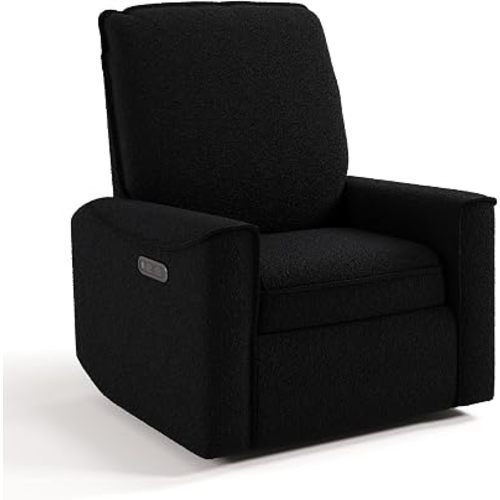 Storkcraft Santos Deluxe Power Recliner Swivel Glider, Black Boucle