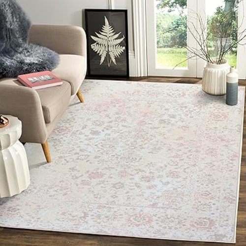 8x10 Area Rug - Vintage Floral Style for Indoor Spaces -Soft, Washable, Non Slip & Stain Resistant -Ideal for Living Room, Bedroom, Dining Room and Home Office, Beige