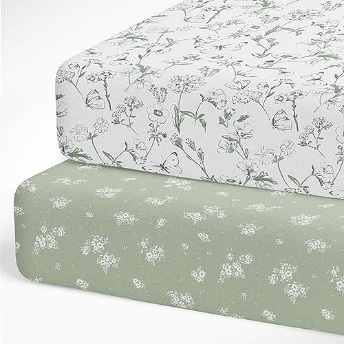 Sorrel + Fern 2-Pack Fitted Crib Sheets for Standard Crib (Butterfly Garden) - Premium Fitted Sheets - Buttery Soft Cotton Blend