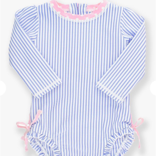 Seersucker Long Sleeve Rash Guard One Piece | RuffleButts & RuggedButts