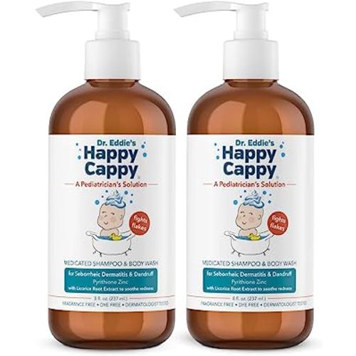Happy Cappy Anti-Dandruff Shampoo, Anti-Seborrheic Dermatitis Shampoo, with Pyrithione Zinc 0.95%, Safe For Use on Face and Body, Fragrance and Dye Free, 8 Fl Oz (Pack of 2)