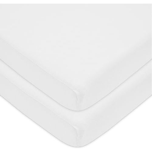 American Baby Company 2 Pack Fitted Pack N Play Playard Sheet 27" x 39", Soft Breathable Neutral 100% Cotton Jersey Pack and Play Sheet, White, for Boys and Girls, Fits Most Mini Crib