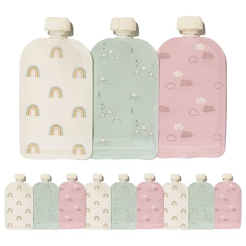 Hippypotamus Reusable Baby Food Pouches - 12 Pack - Baby Food Storage - Pouches Toddler - Refillable Squeeze Pouch for Kids (SAGE/BLUSH/NUDE)