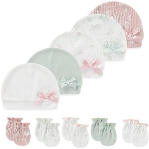 10 Pieces Newborn Baby Cotton Cap and Mitten Sets