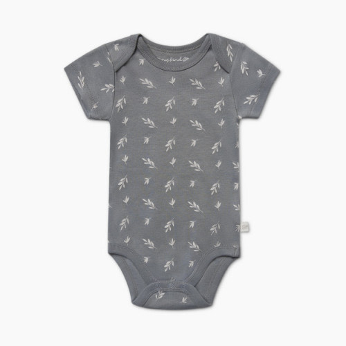 Tiny Kind Printed Short Sleeve Organic Cotton Bodysuit - Grey Leaf, 9-12 M