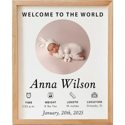 Personalized Baby Picture Frame - Custom Newborn Birth Stats Photo Frame - Baby Gift for New Parents, Grandparents - Engraved Keepsake Nursery Decor - Boy & Girl First Birthday Announcement Sign 2