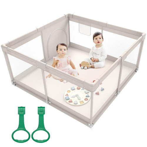 NimbleRest 47"x47" Large Baby Playpen, Play yard Fence for Toddlers, Gray