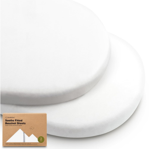 2-Pack Organic Bassinet Sheets for Girls, Boys - 100% Cotton Bassinet Mattress Sheets Compatible with Halo Bassinest Swivel Sleeper,Graco,Baby Delight,Chicco,Unisex Fitted Bassinet Sheets(Soft White)