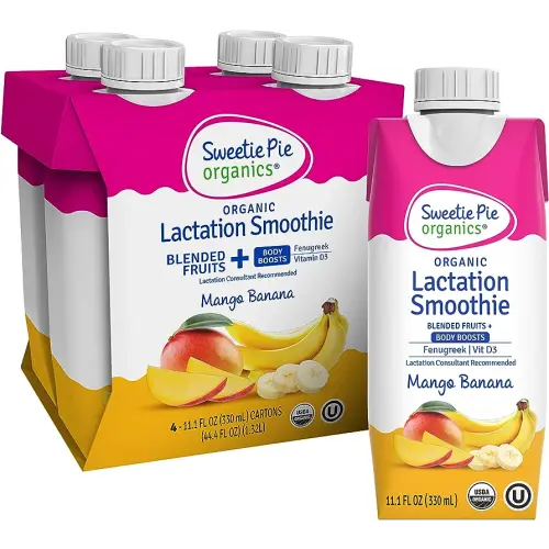 Sweetie Pie Organics Lactation Smoothie, Mango Banana, Supports Breastmilk Production for Nursing and Pumping - No Artificial Sweeteners, Flavors or Dyes, 4 Pack