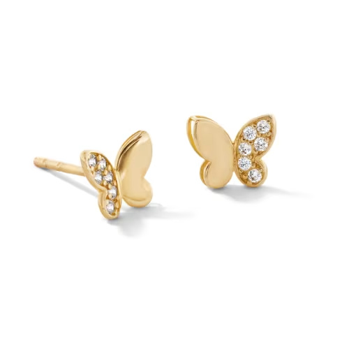 10K Gold CZ Half Pavé Butterfly Studs