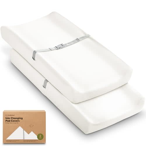 2-Pack Baby Changing Pad Covers for Girl, Boy, Neutral - Soft Viscose Derived from Bamboo Changing Table Pad Cover Sheets,Baby Nursery Diaper Changing Pad Cover,Contour Changing Pad Liner (Soft White)