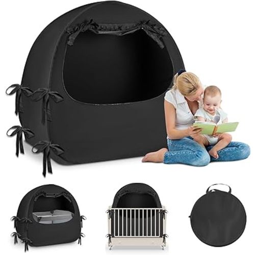 Crib Blackout Tent for Pack N Play, Pop Up Travel Crib Blackout Cover Canopy, Breathable Baby Sleep Pod with Safe Bottom Design, Blocks 70% Light
