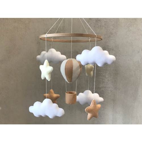 Neutral nursery mobile hot air balloon. Stars and clouds mobile unisex. First Christmas gift