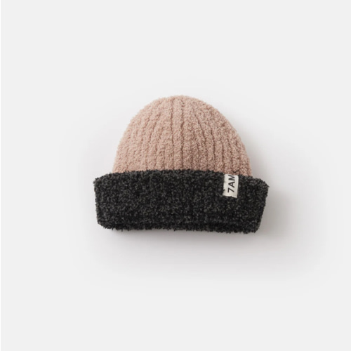 2-Tone Ribbed Beanie - Fuzzy - Black Melange