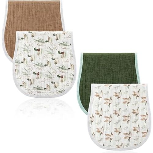 4 Pcs Mallard Duck Baby Burp Cloths 100% Cotton Absorbent & Soft Burping Cloth Newborn Towel 2-in-1 Large Size Baby Spit up Burping Rags Set for Boys and Girls Infant Newborn