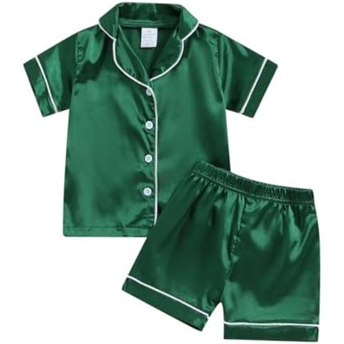 Toddler Kids Girl Silk Pajamas Baby Short Sleeve Button Down Satin Silk Pjs Sleepwear Loungwear Clothes Shorts Set