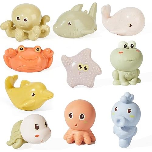 Baby Bath Toys for Babies 6-12 Months 9 Pack Mold Free Sea Animal Baby Bathtub Pool Shower Toys Christmas Birthday Gift for Toddlers Infants Girls Boys