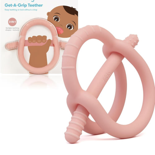Frida Baby Get-A-Grip BabyTeether for Teething Relief | 100% Food-Grade Silicone Teething Toys for Baby 0-6, 12, 18 Months Infant, BPA-Free, PVC-Free | Pink
