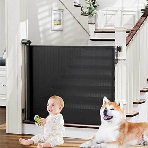 probebi Retractable Baby, Child & Dog Gates for Stairs, Extends to 54" Wide 34" Tall, Use for Outdoor, Indoor, Hallways, Doorways, Deck, Porch, Black