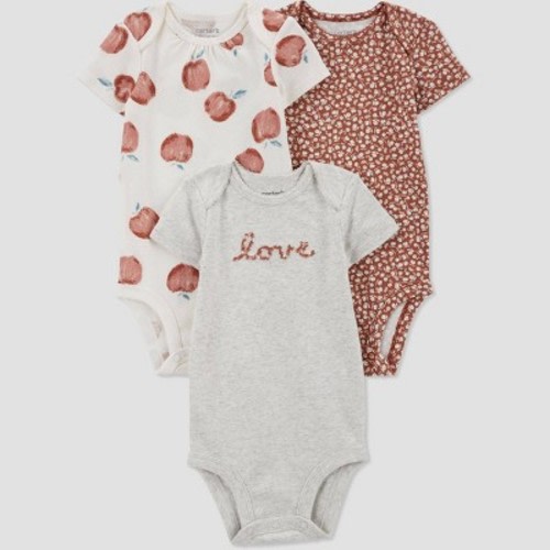 Carter's Just One You® Baby Girls' 3pk Short Sleeve Bodysuit, Color: Dark Orange | Gray, Size: 6M
