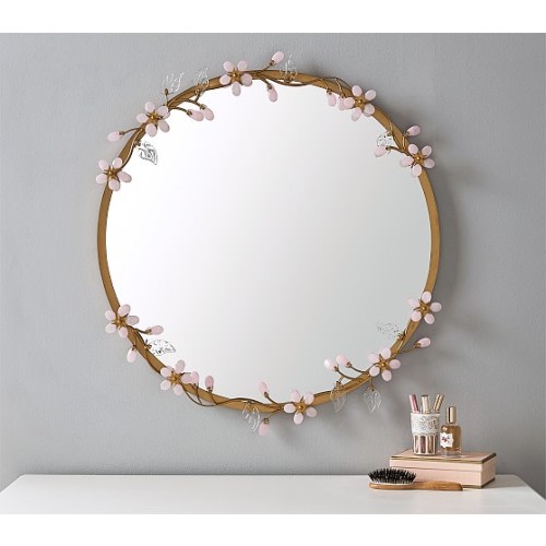 Grace Pink Flower Round Mirror (30") | Pottery Barn Kids