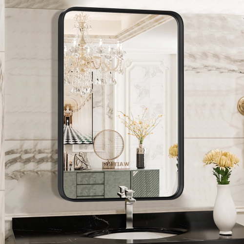EDX Bathroom Mirror 30"x 22" Wall Mirror with Rectangular Metal Frame, Black