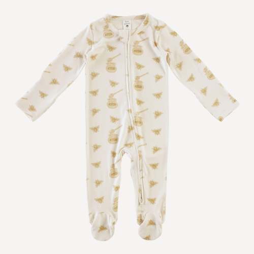 long sleeve zipper footie | bee & honey | bamboo