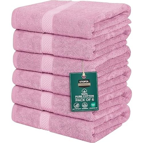 Utopia Towels 6 Pack Medium Bath Towel Set, 22 by 44 Inches, 500 GSM 100% Ring Spun Cotton, Lightweight and Highly Absorbent Quick Drying Premium Towels for Hotel, Spa and Bathroom, Pink