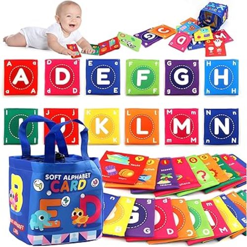 Early Childhood Enlightenment Book, Soft Alphabet Cards, Cloth Alphabet Tiles, Creative Soft Alphabet Flash Cards, Alphabet Cloth Tiles for Toddlers Kids Boys Girls over 0 Years, Washable (Blue, 1Set)