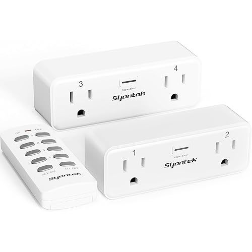 Remote Control Outlet with 2 Independent Control Sockets, Wireless Remote Light Switch Set, Remote Outlet Plug Up to 100 FT Range, FCC Certified, 15A/1875W, White (2 Outlets + 1 Remote)