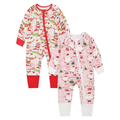 OPAWO Viscose from Bamboo Baby Pajamas Girl 2pack Mittens Cuff 2 Way Zipper Soft Footless Sleeper Baby Boy One-Piece Romper