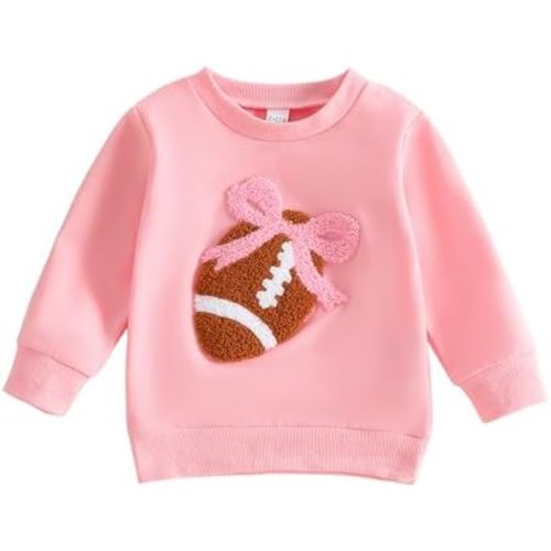 Baby Girl Football Outfit Football Bow Embroidery Crewneck Sweatshirt Long Sleeve Shirts Toddler Fall Tops 6M-4T