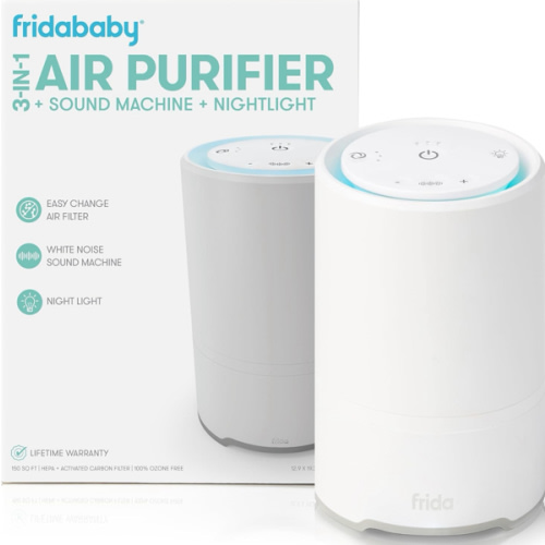 Frida Baby 3-in-1 Baby Air Purifier for Allergy Relief, Sound Machine for Sleeping + Nightlight, HEPA Filter Purifier for Bedroom with 3 Fan Speeds, Easy-Change Filter, Auto-Off Timer