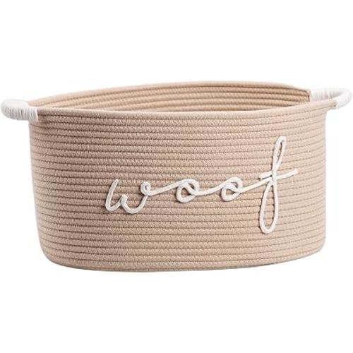 Woof Woven Rope Storage Baskets, Pet Dog Toy Bin Box Perfect for organizing Chew Toys Blankets leashes, Dog Toy holder Cotton Basket Puppy Bins