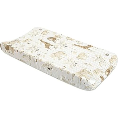 Crane Baby Changing Pad Cover, 100% Cotton Sateen Exterior Change Pad Cover, Safari Animal, 16" x 32", Fitted Changing Pad Covers, Changing Table Pad Cover for Nursery, Baby Registry or Shower Gift