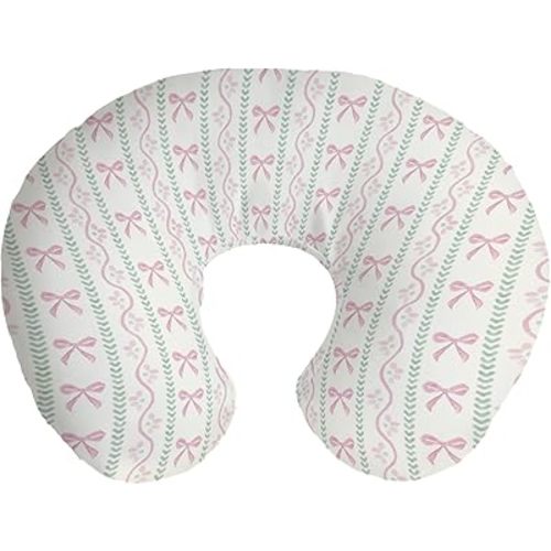 Pink Bows Boho Floral Nursing Pillow Covers Cute Bows Flowers Striped Stretchy Soft Nursing Covers for Breastfeeding Pastel Girly Ribbons Pillow Slipcover for Baby Girls Boys Newborn