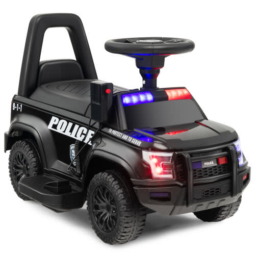 Infans 2-in-1 6V Kids Ride On Police Car Toddler Push Car w/ Megaphone & Siren Black